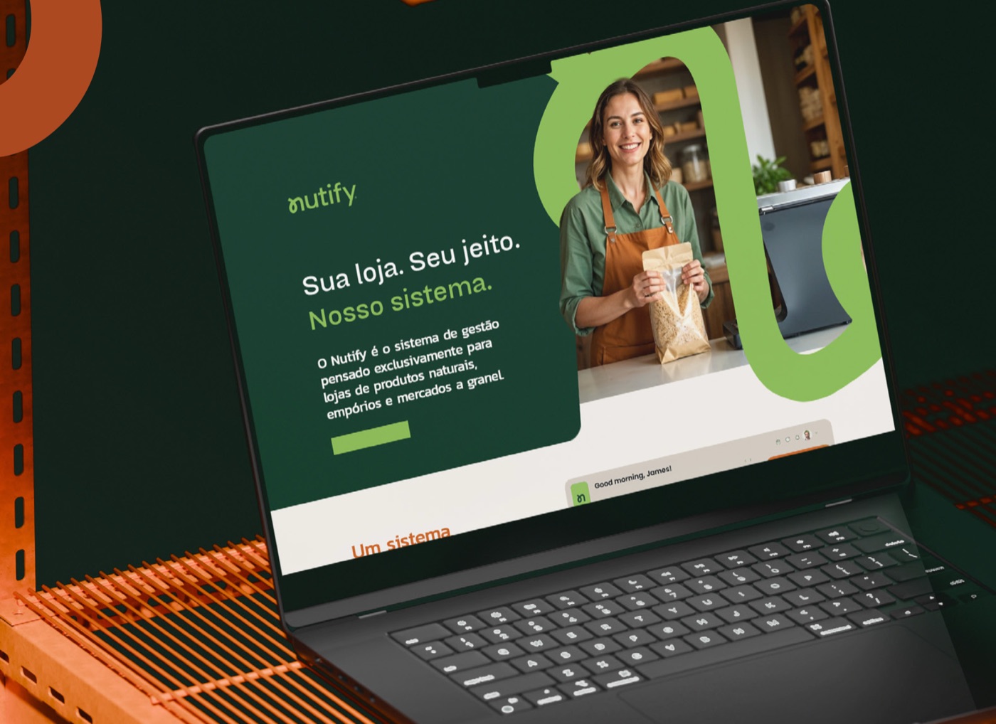 Marca e site da Nutify em um notebook